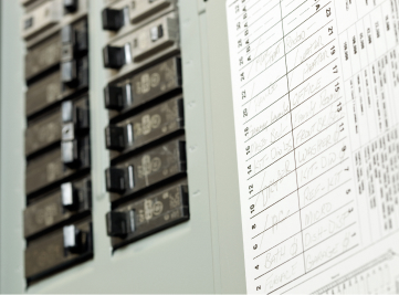 a close up image of an open electrical service panel