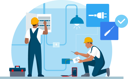 electrical inspection illustration with blue colors
