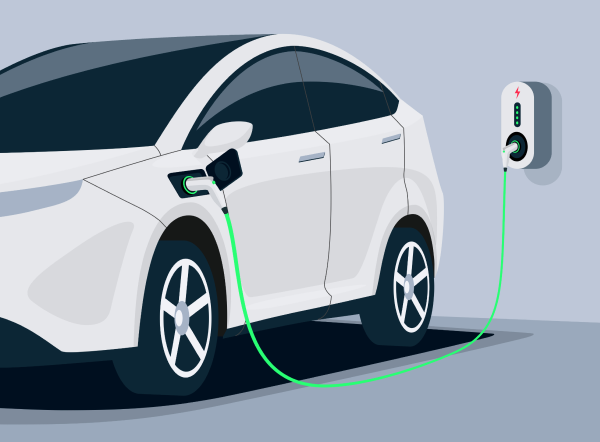 drawing of an ev being charged with a wall charger
