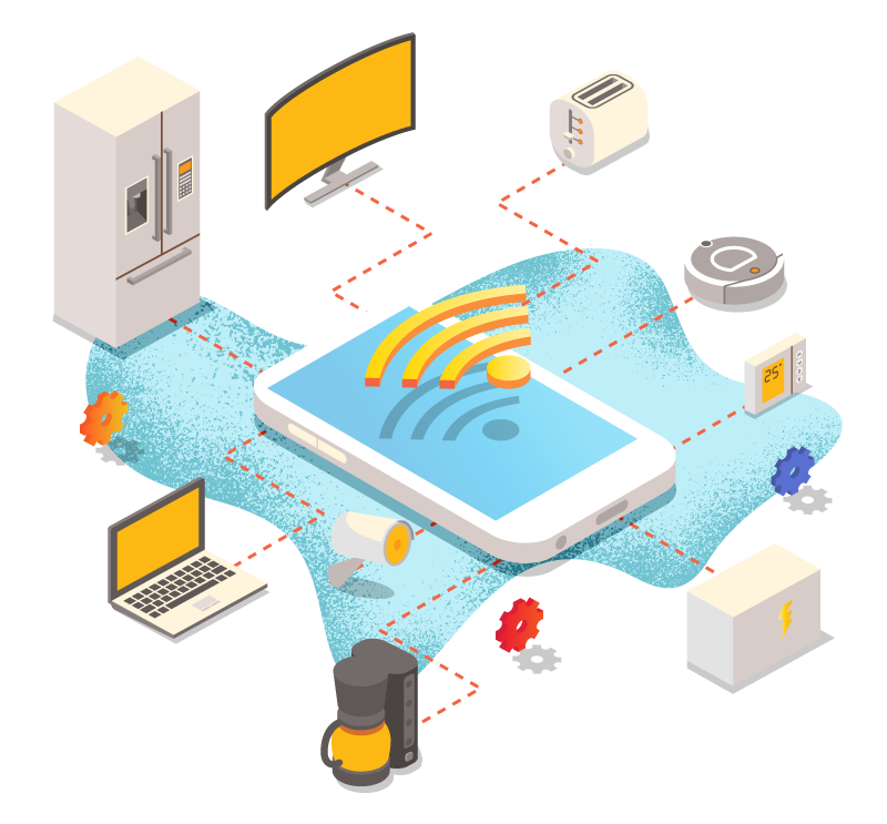 Illustration of wifi enabled home appliances