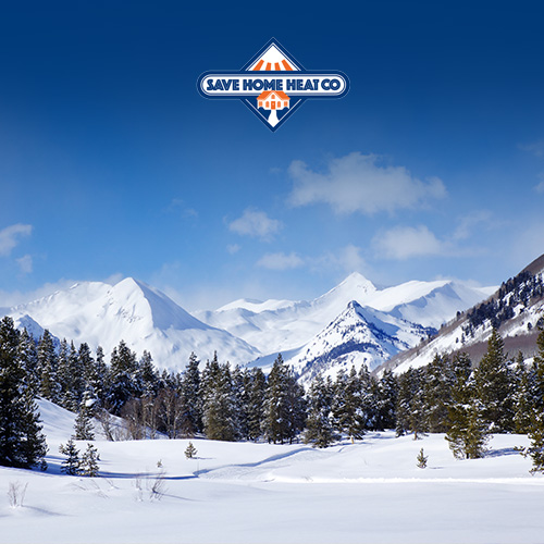 snow landscape with mountains and trees