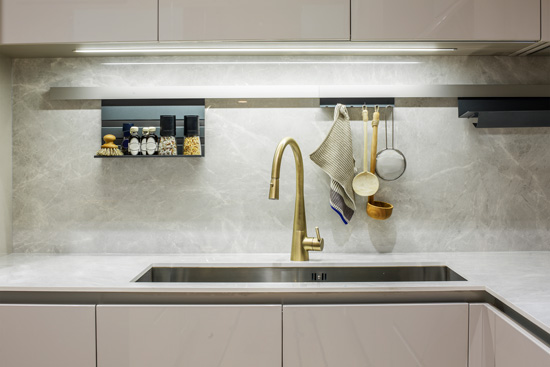 Modern brushed brass kitchen faucet