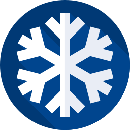 Blue circle with white snowflake in center