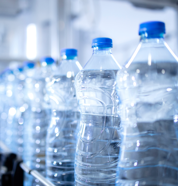 water bottles in a factory line